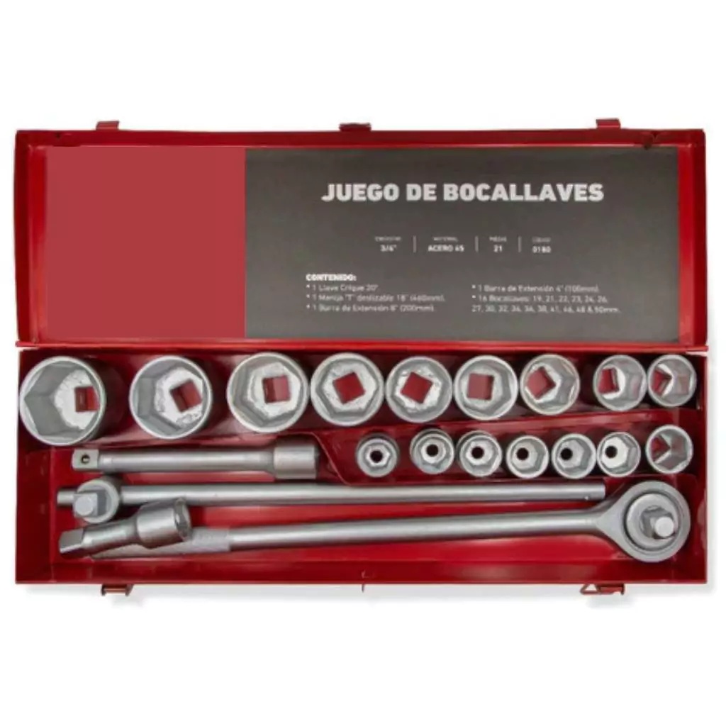 Juego Bocallaves 3/4 Caja Metalica 21pzs hasta 50mm