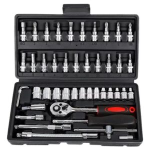 Caja herramientas 46 piezas set juego llave tubo criquet color negro
