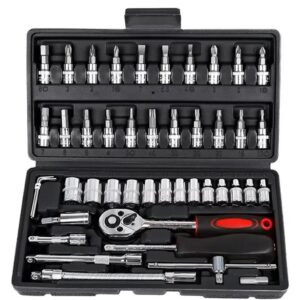 Caja herramientas 46 piezas set juego llave tubo criquet color negro