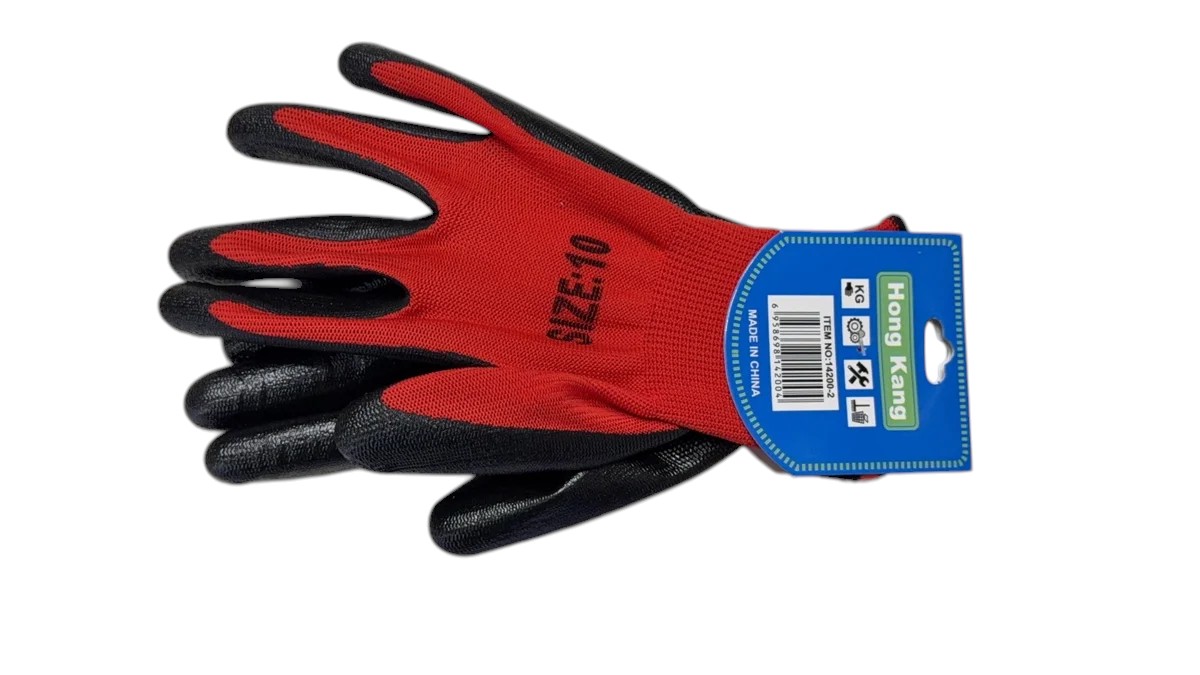 Guantes de trabajo rojo y negro de 10″