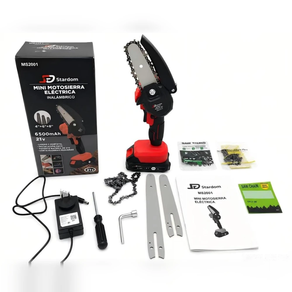 Mini motosierra eléctrica inalámbrica de 21 V con 3 espadas