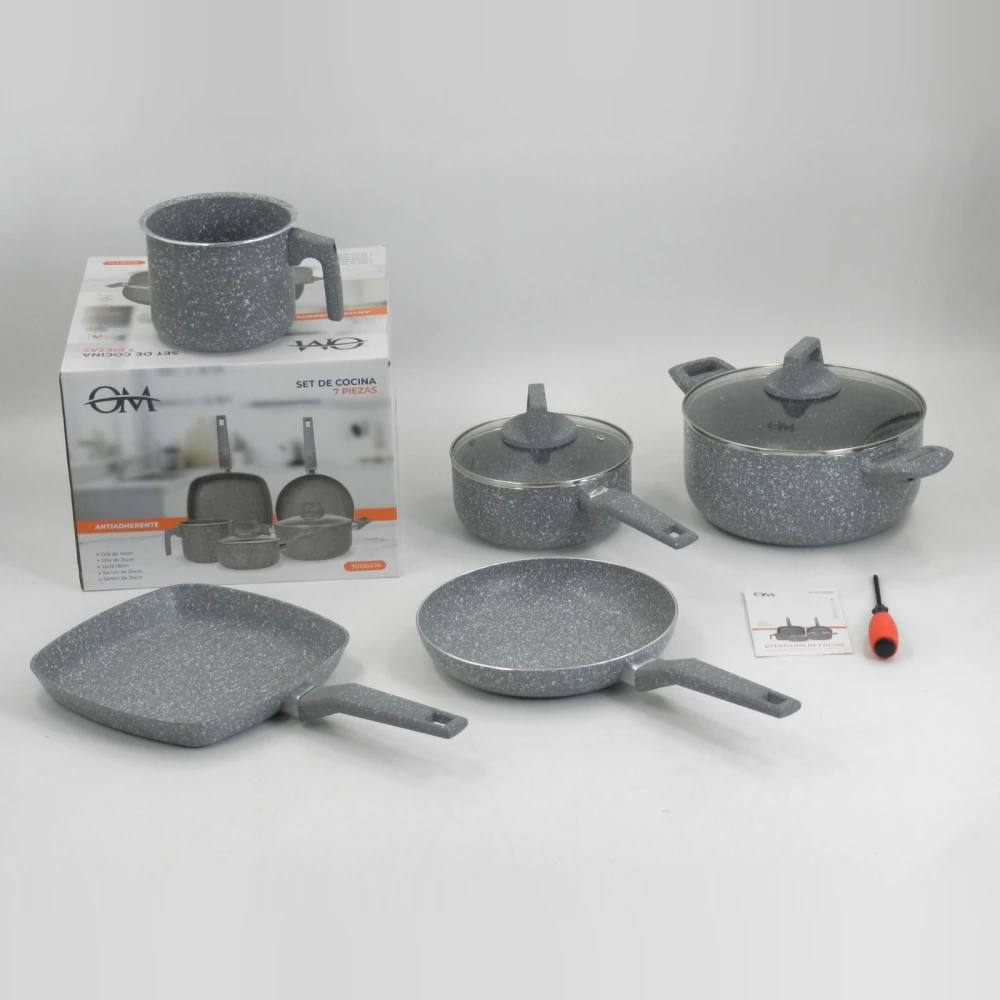 Set de cocina antiadherente de 7 piezas efecto granito gris