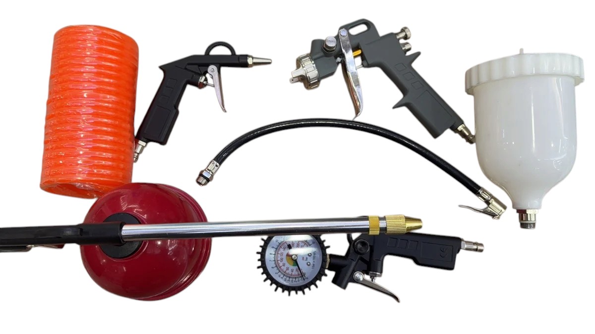 Set de pistolas para compresor: pintura, soplado e inflado